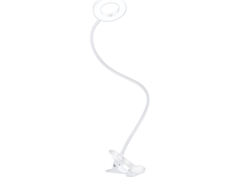 Solight LED stmievateľná stolná lampička s klipom biela, 300lm, nastaviteľná teplota svetla, USB