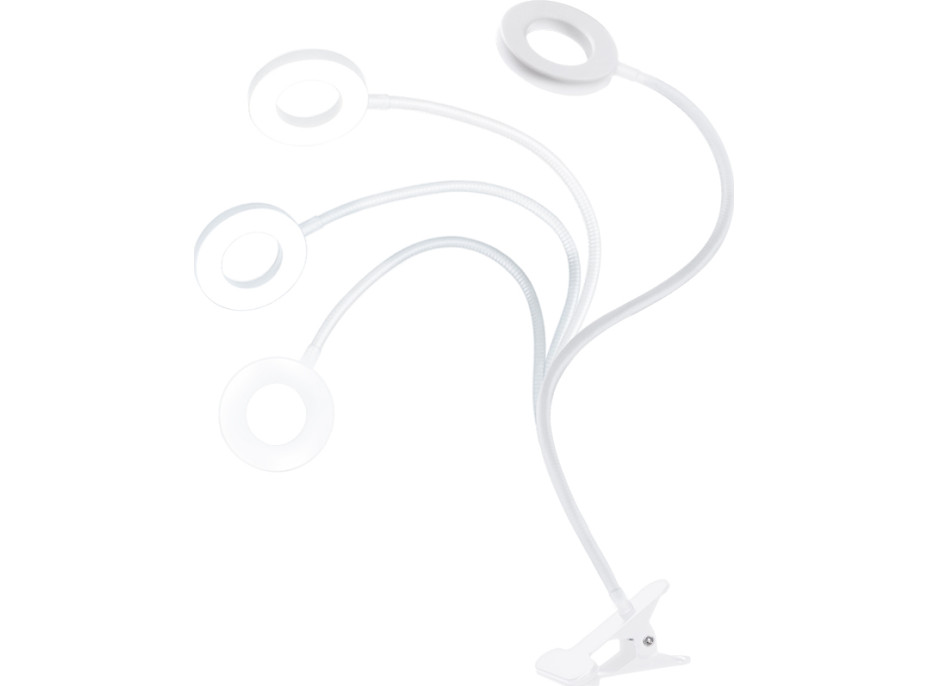 Solight LED stmievateľná stolná lampička s klipom biela, 300lm, nastaviteľná teplota svetla, USB