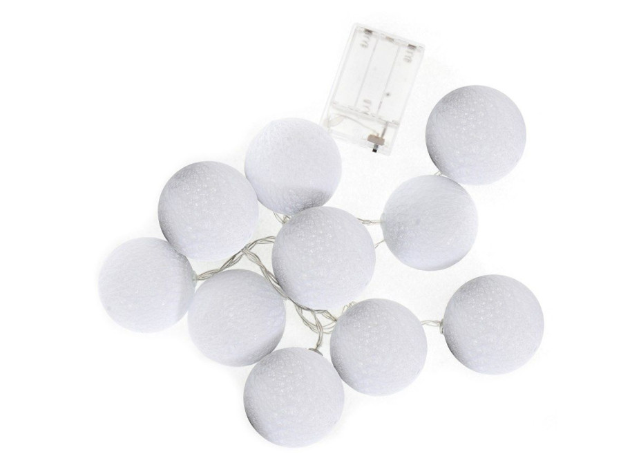 Bavlnené svietiace guličky LED 10 ks - biele