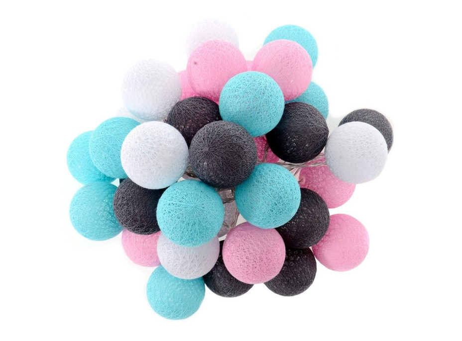 Bavlnené svietiace guličky LED 35 ks - mätové a ružové