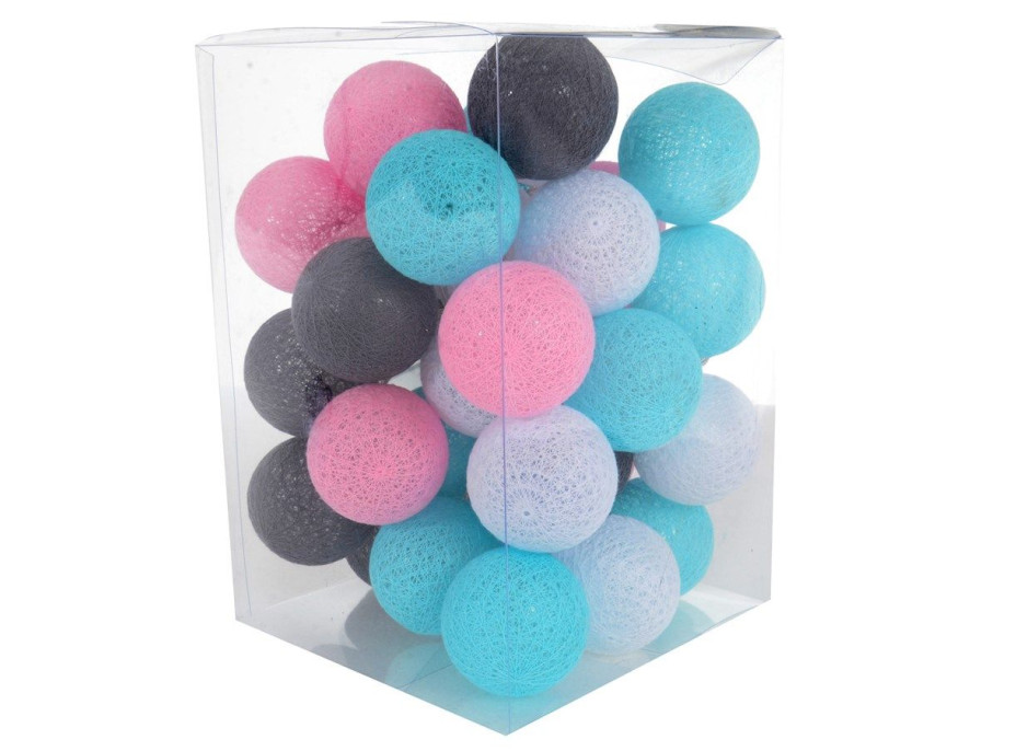 Bavlnené svietiace guličky LED 35 ks - mätové a ružové