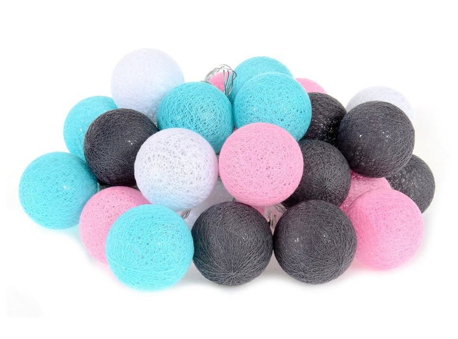 Bavlnené svietiace guličky LED 35 ks - mätové a ružové