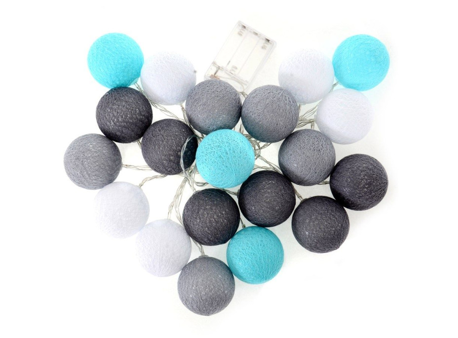 Bavlnené svietiace guličky LED 20 ks - mätové a šedé