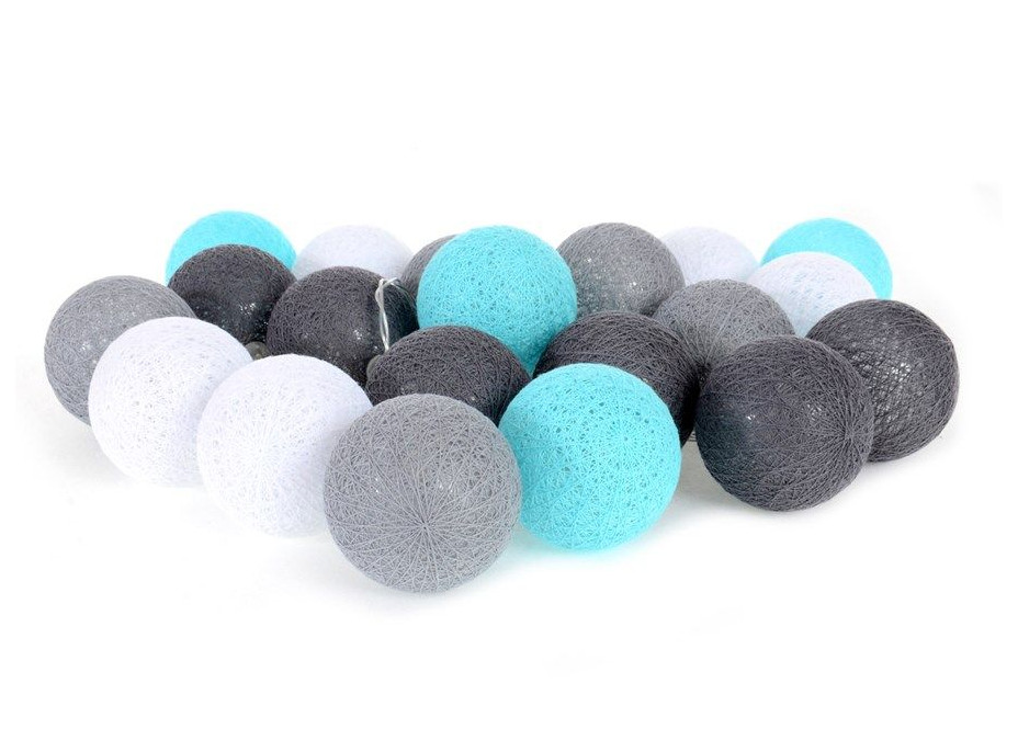 Bavlnené svietiace guličky LED 20 ks - mätové a šedé