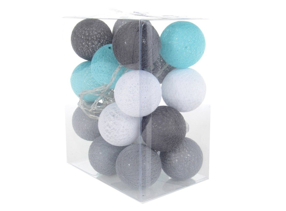 Bavlnené svietiace guličky LED 20 ks - mätové a šedé