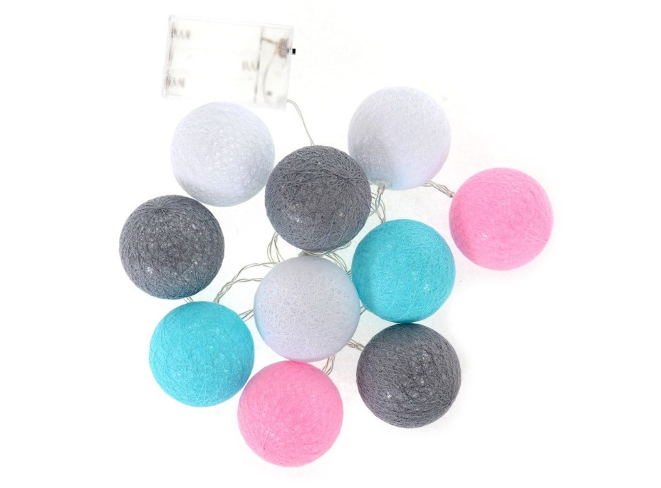 Bavlnené svietiace guličky LED 10 ks - ružové a mätové