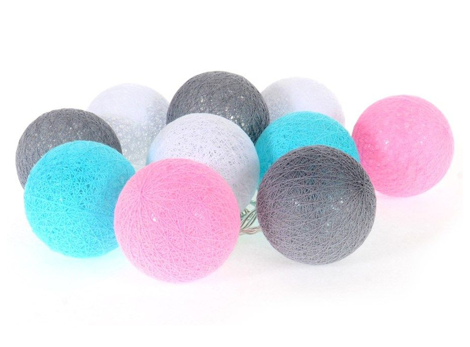 Bavlnené svietiace guličky LED 10 ks - ružové a mätové