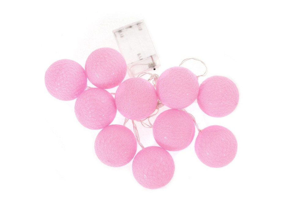Bavlnené svietiace guličky LED 10 ks - ružové