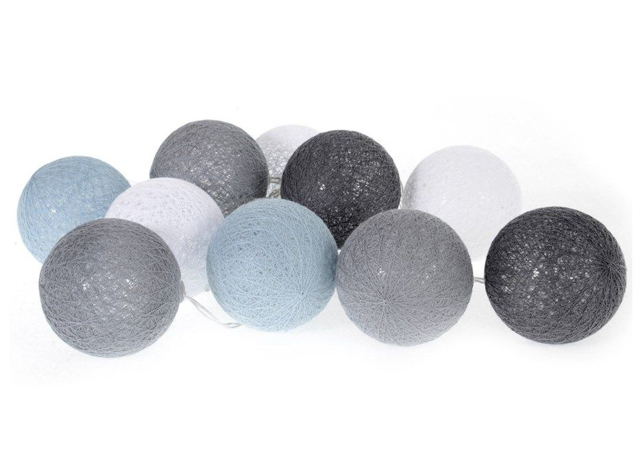 Bavlnené svietiace guličky LED 10 ks - svetlo šedé