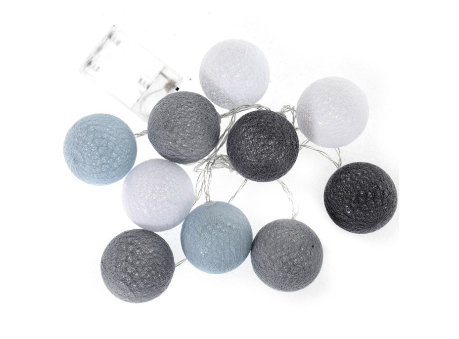 Bavlnené svietiace guličky LED 10 ks - svetlo šedé