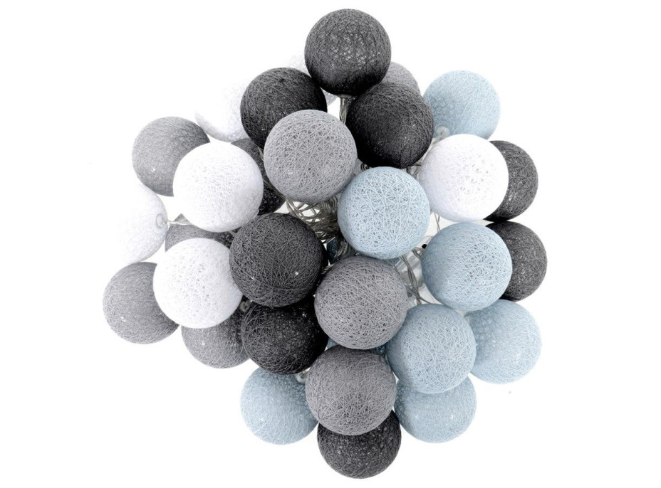 Bavlnené svietiace guličky LED 35 ks - svetlo šedé