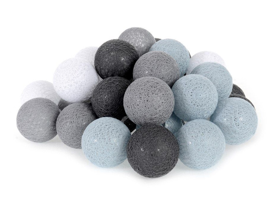 Bavlnené svietiace guličky LED 35 ks - svetlo šedé