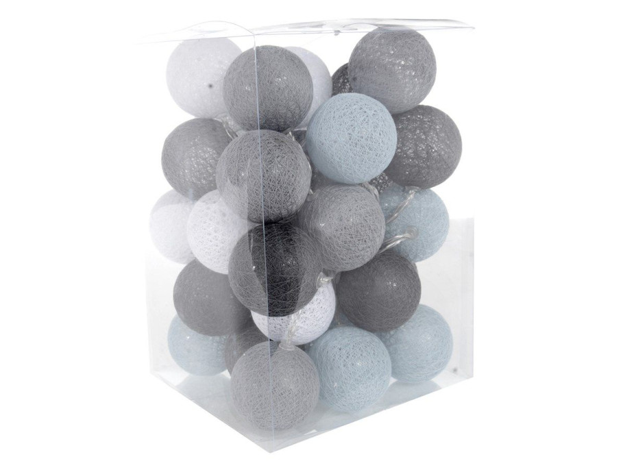 Bavlnené svietiace guličky LED 35 ks - svetlo šedé