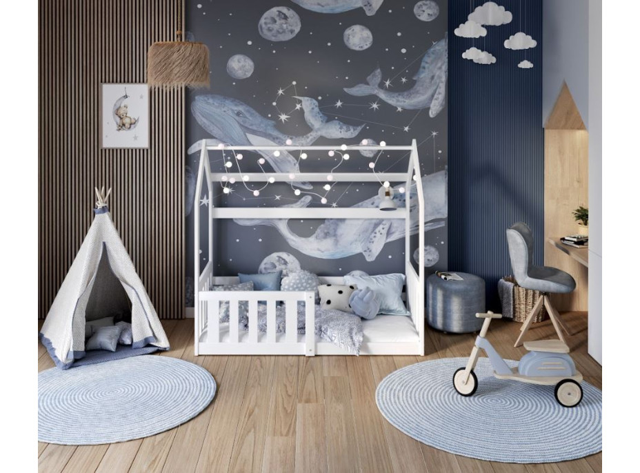Detská domčeková Montessori posteľ z masívu borovice GOFFY - 160x80 cm - biela