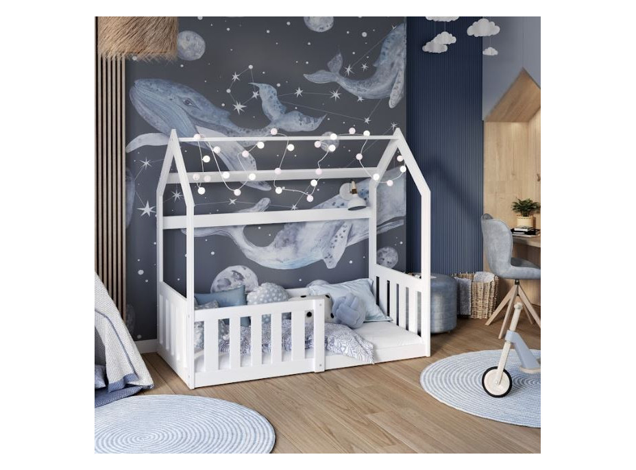 Detská domčeková Montessori posteľ z masívu borovice GOFFY - 160x80 cm - biela