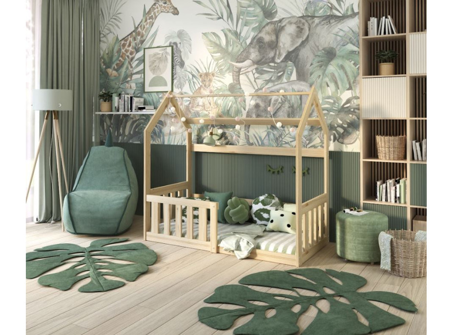 Detská domčeková Montessori posteľ z masívu borovice GOFFY - 160x80 cm - prírodná borovica