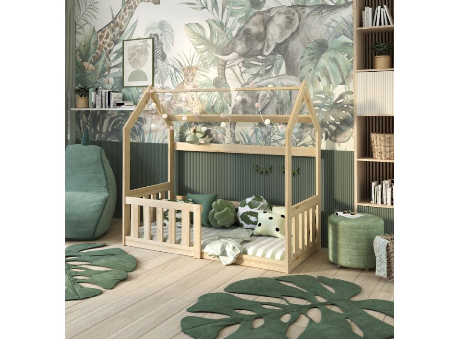 Detská domčeková Montessori posteľ z masívu borovice GOFFY - 160x80 cm - prírodná borovica