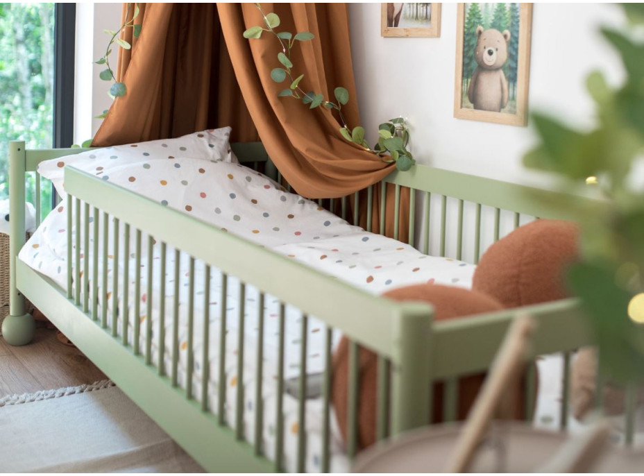 Detská Montessori posteľ z masívu borovice STEVE - 180x80 cm - OLIVOVO ZELENÁ