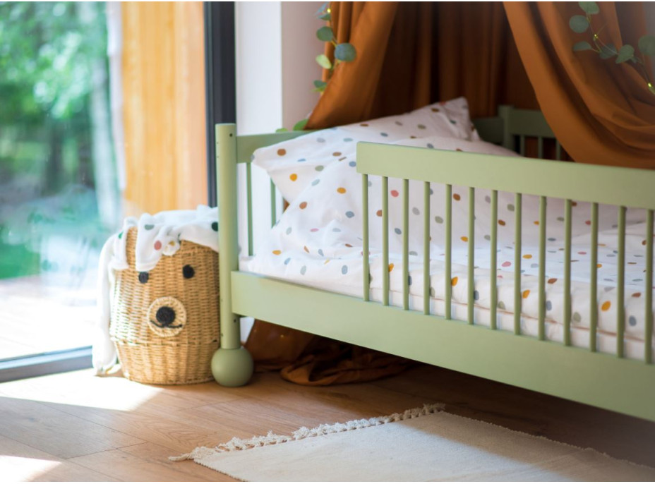 Detská Montessori posteľ z masívu borovice STEVE - 180x80 cm - OLIVOVO ZELENÁ