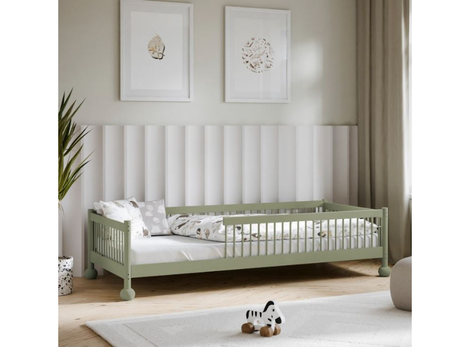 Detská Montessori posteľ z masívu borovice STEVE - 180x80 cm - OLIVOVO ZELENÁ