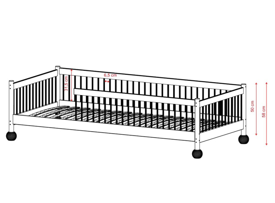 Detská Montessori posteľ z masívu borovice STEVE - 180x80 cm - OLIVOVO ZELENÁ