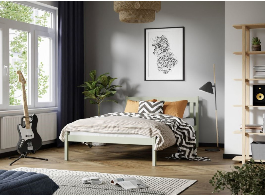 Detská posteľ z masívu borovice TINA - 200x120 cm - OLIVOVO ZELENÁ