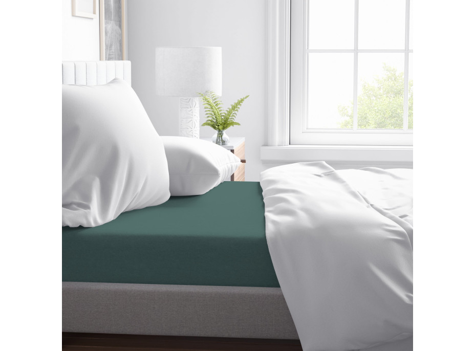 Bavlnená prestieradlo FASHION 220x200 cm + 25 cm - tmavo zelené