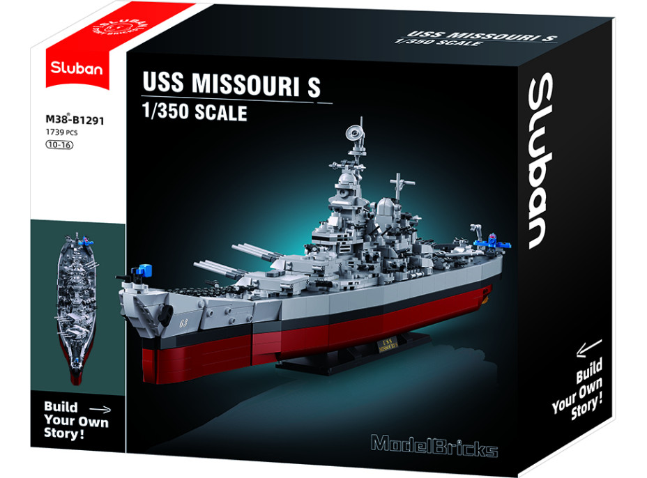 Sluban Model Bricks M38-B1291 Bojová loď USS Missouri 1:350