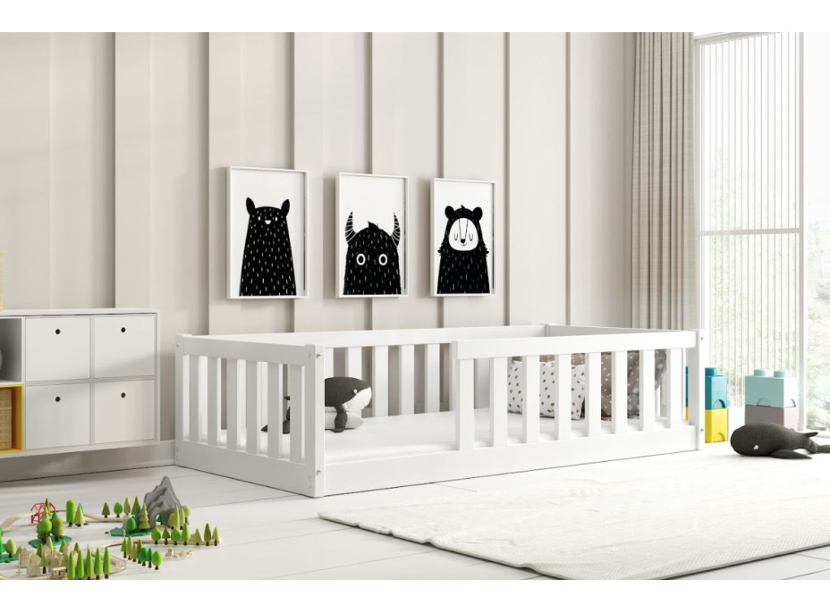 Detská Montessori posteľ z masívu borovice BELLA 160x80 cm - biela