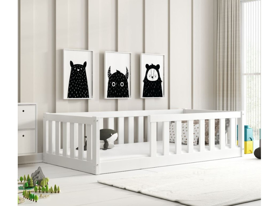 Detská Montessori posteľ z masívu borovice BELLA 160x80 cm - biela