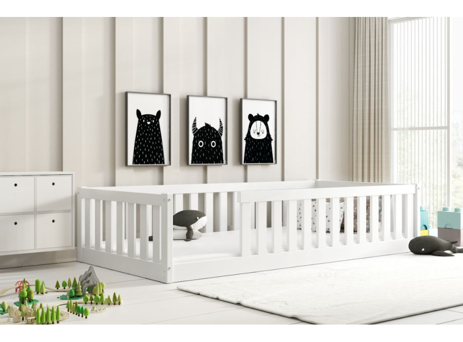 Detská Montessori posteľ z masívu borovice BELLA 190x90 cm - biela
