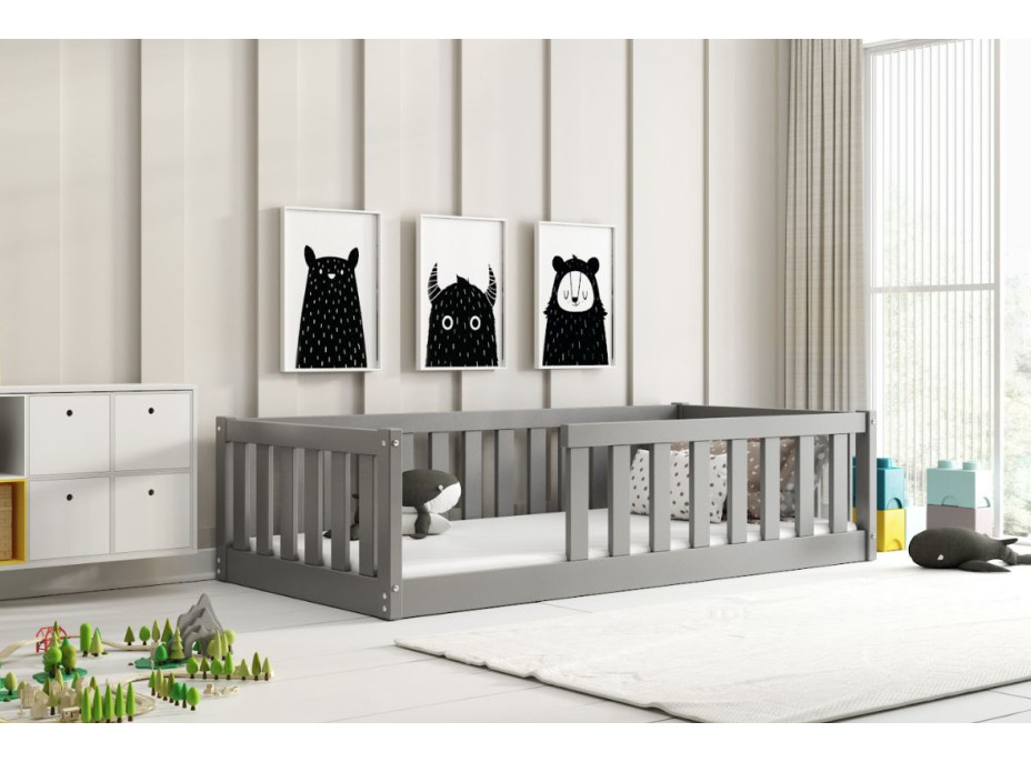 Detská Montessori posteľ z masívu borovice BELLA 160x80 cm - grafitová