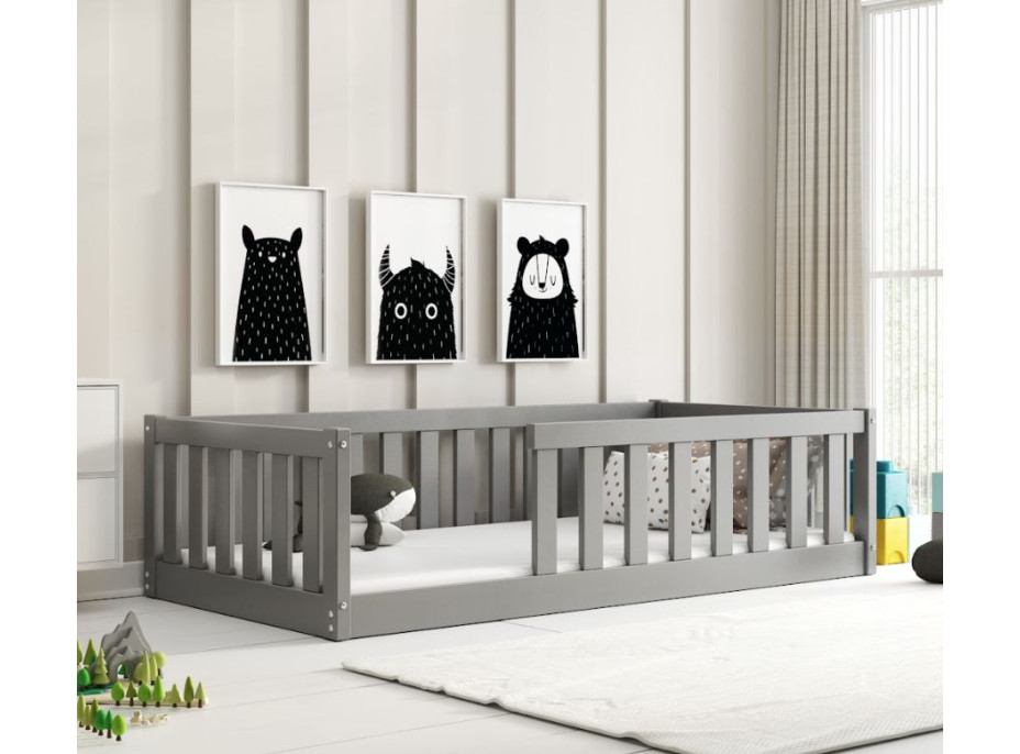Detská Montessori posteľ z masívu borovice BELLA 160x80 cm - grafitová