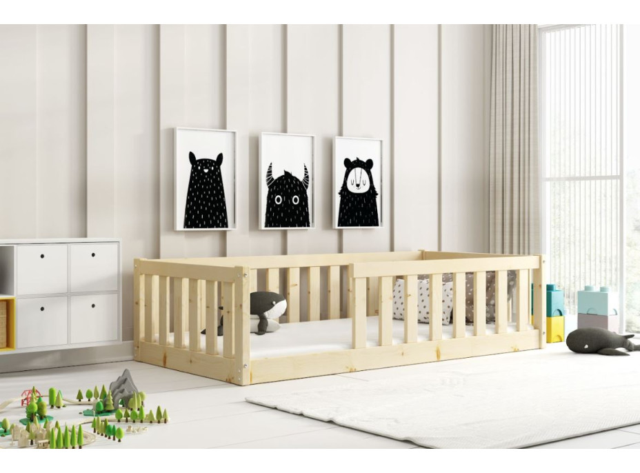 Detská Montessori posteľ z masívu borovice BELLA 160x80 cm - bez povrchových úprav