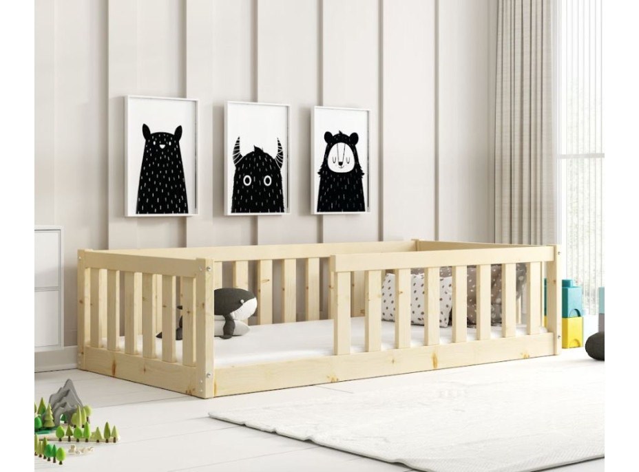 Detská Montessori posteľ z masívu borovice BELLA 160x80 cm - bez povrchových úprav