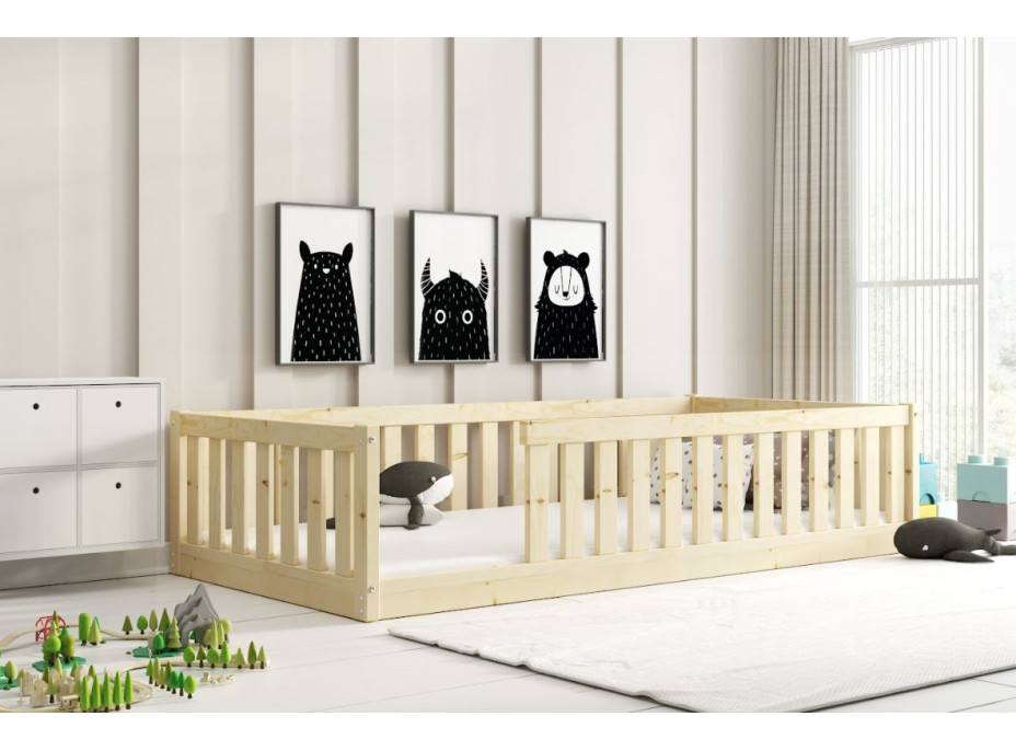 Detská Montessori posteľ z masívu borovice BELLA 190x90 cm - bez povrchových úprav