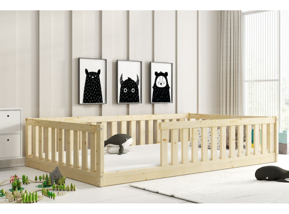 Detská Montessori posteľ z masívu borovice BELLA 200x120 cm - bez povrchových úprav