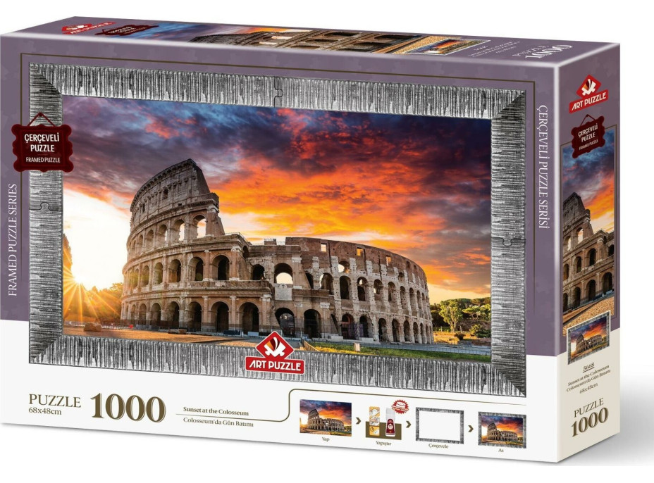 ART PUZZLE Puzzle s rámom a lepidlom 3v1 Západ slnka nad Koloseom 1000 dielikov