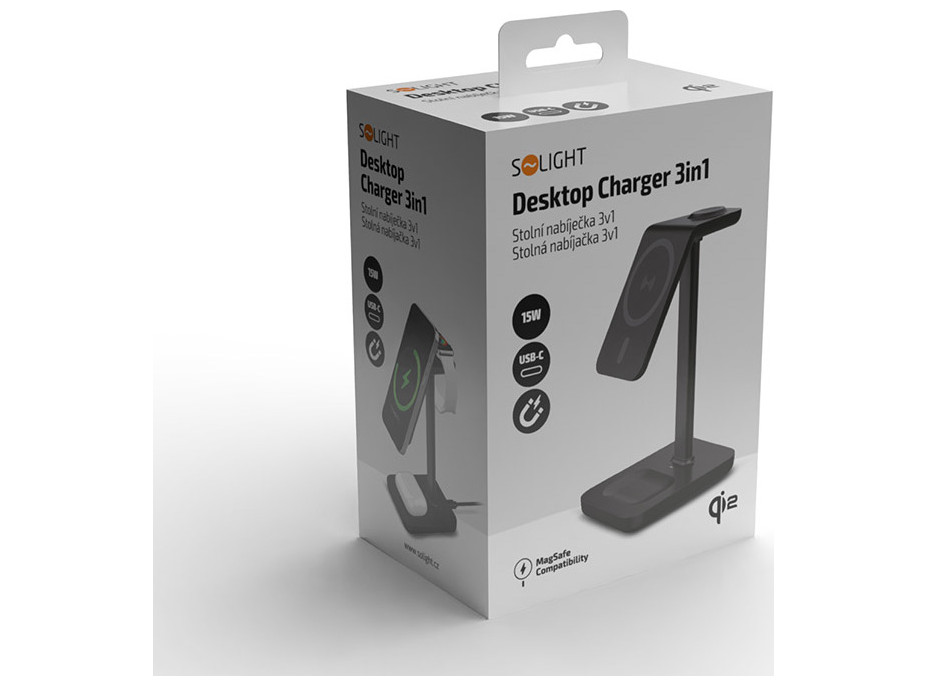 Solight stolná nabíjačka 3v1, Qi2, MagSafe kompatibilná