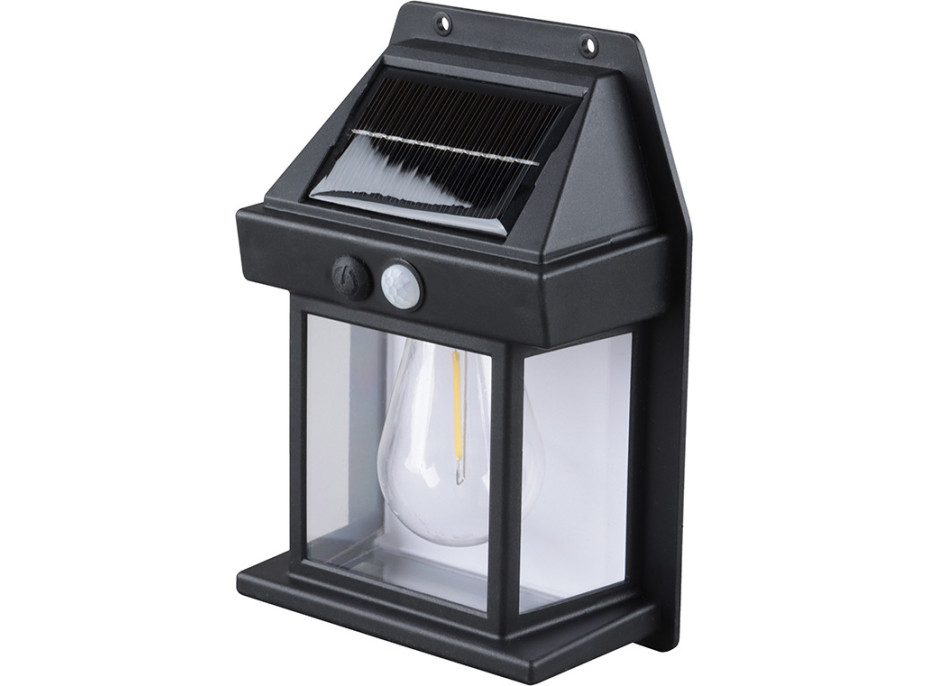 Solight LED solárny lampáš nástenný, teplá biela, 12x17cm, čierna