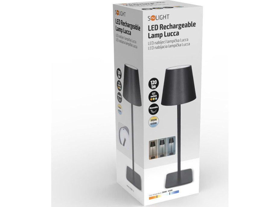 Solight LED nabíjacia lampička Lucca, 120lm, zmena CCT, stmievanie, čierna