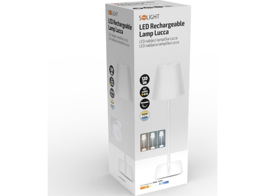 Solight LED nabíjacia lampička Lucca, 120lm, zmena CCT, stmievanie, biela