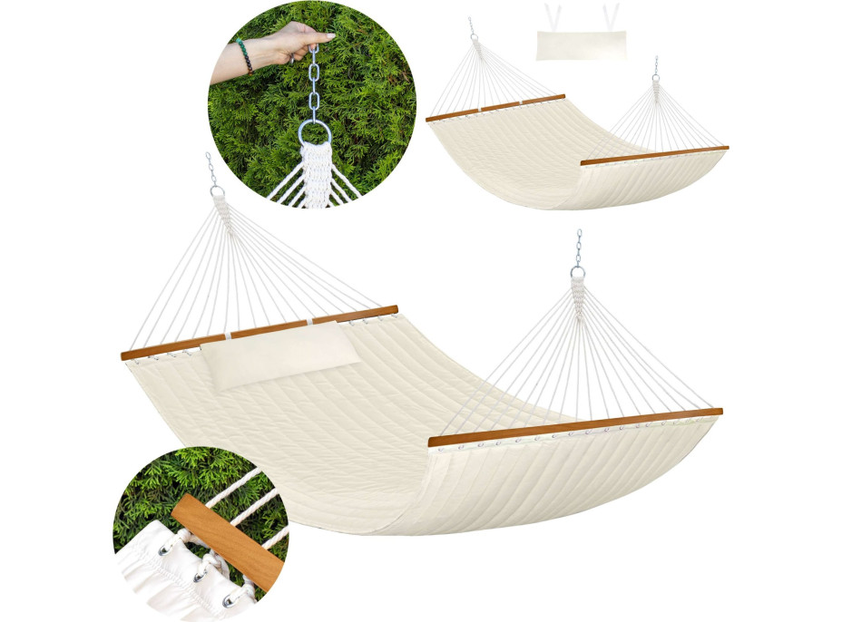 Závesná hojdacia sieť LUMO PREMIUM DUO prešívaná - 200x140 cm - ecru