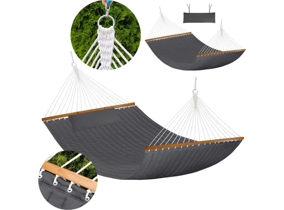 Závesná hojdacia sieť LUMO PREMIUM DUO prešívaná - 200x140 cm - šedá