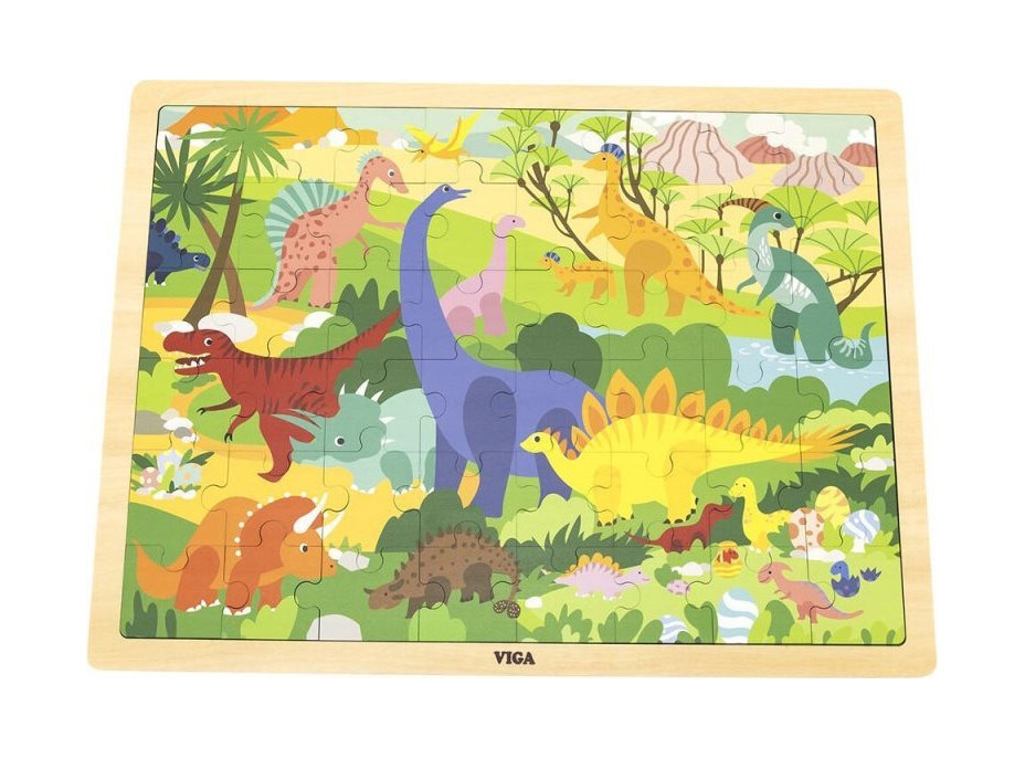 VIGA Drevené puzzle Svet dinosaurov 48 dielikov