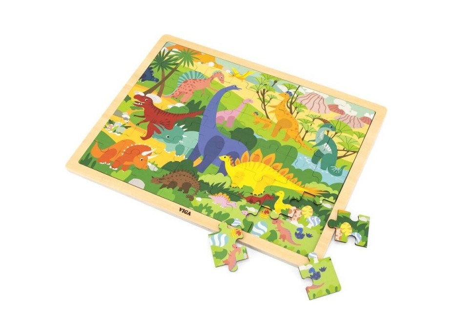 VIGA Drevené puzzle Svet dinosaurov 48 dielikov
