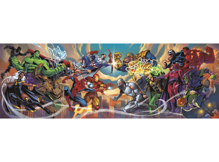 CLEMENTONI Panoramatické puzzle Marvel: Hrdinovia vs. zloduchovia 1000 dielikov