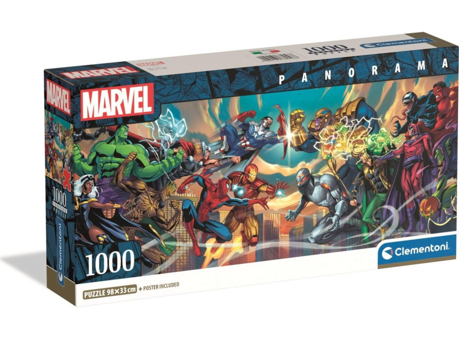 CLEMENTONI Panoramatické puzzle Marvel: Hrdinovia vs. zloduchovia 1000 dielikov