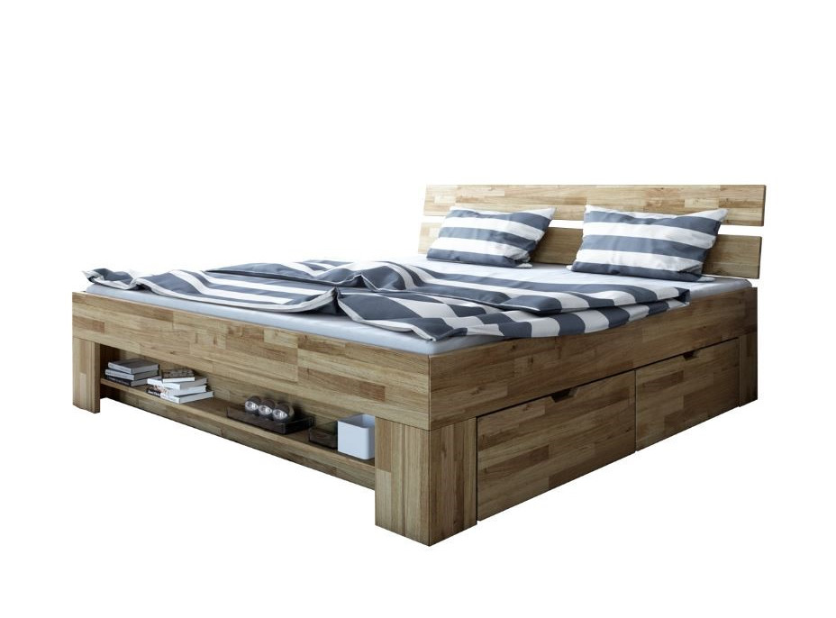 Posteľ z masívu duba cink FRED CUBE so šuplíkmi 200x180 cm