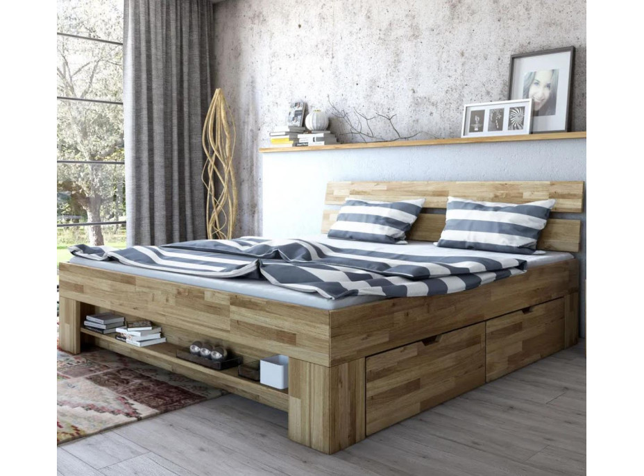 Posteľ z masívu duba cink FRED CUBE so šuplíkmi 200x180 cm